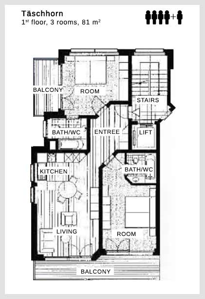 Floor plan apartment Täschhorn Dolce Vita Saas-Fee